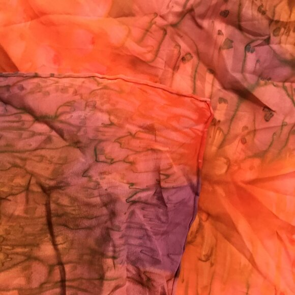 Hand Painted Dyed Red Pink Coral Purple Abstract Scarf Wrap - Picture 4 of 6